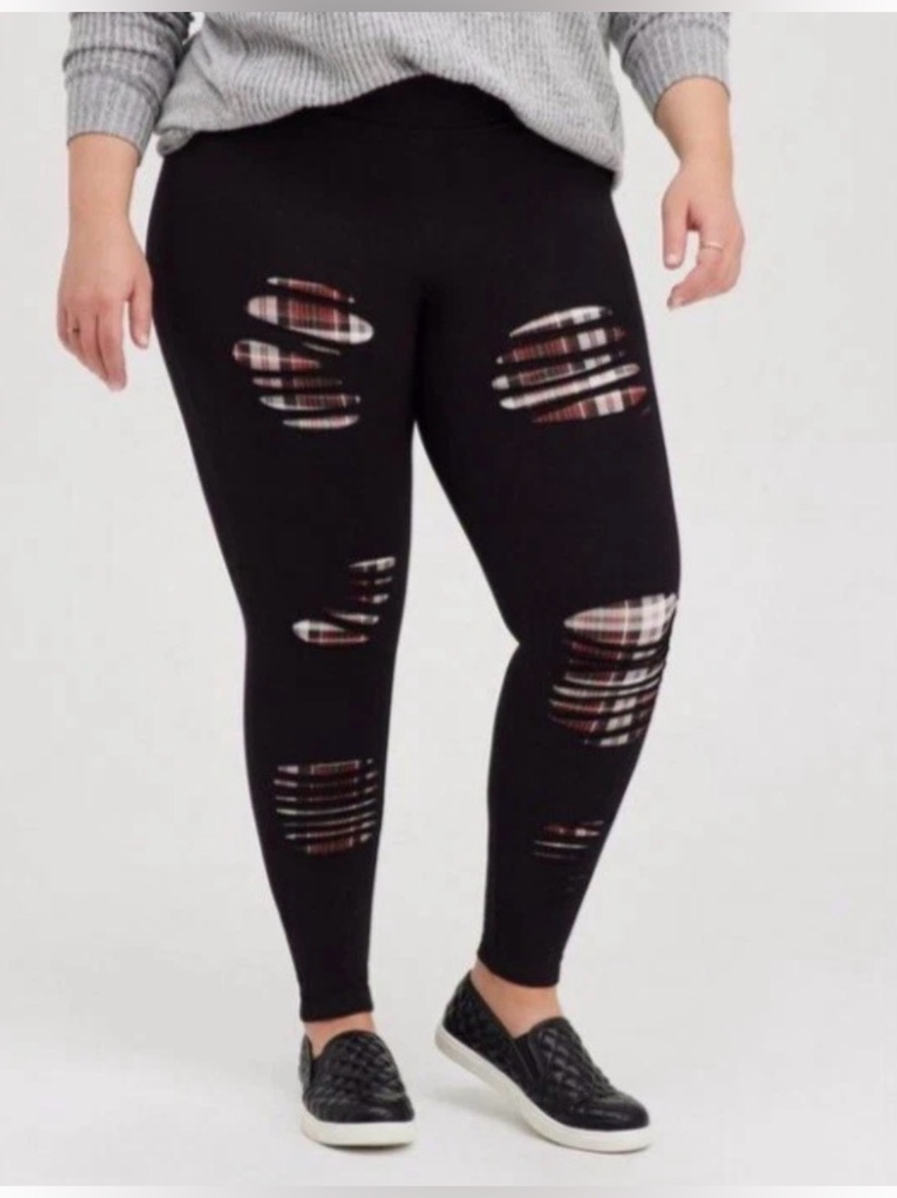 Torrid Black Slashed Leggings with Plaid Underlay
